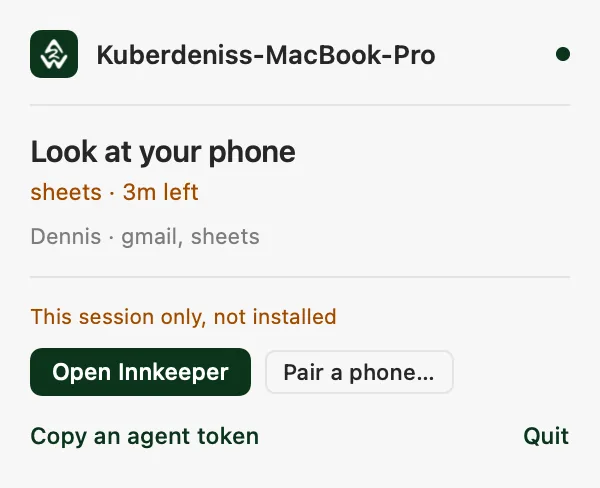 Detail crop of the menu-bar app showing a waiting request.