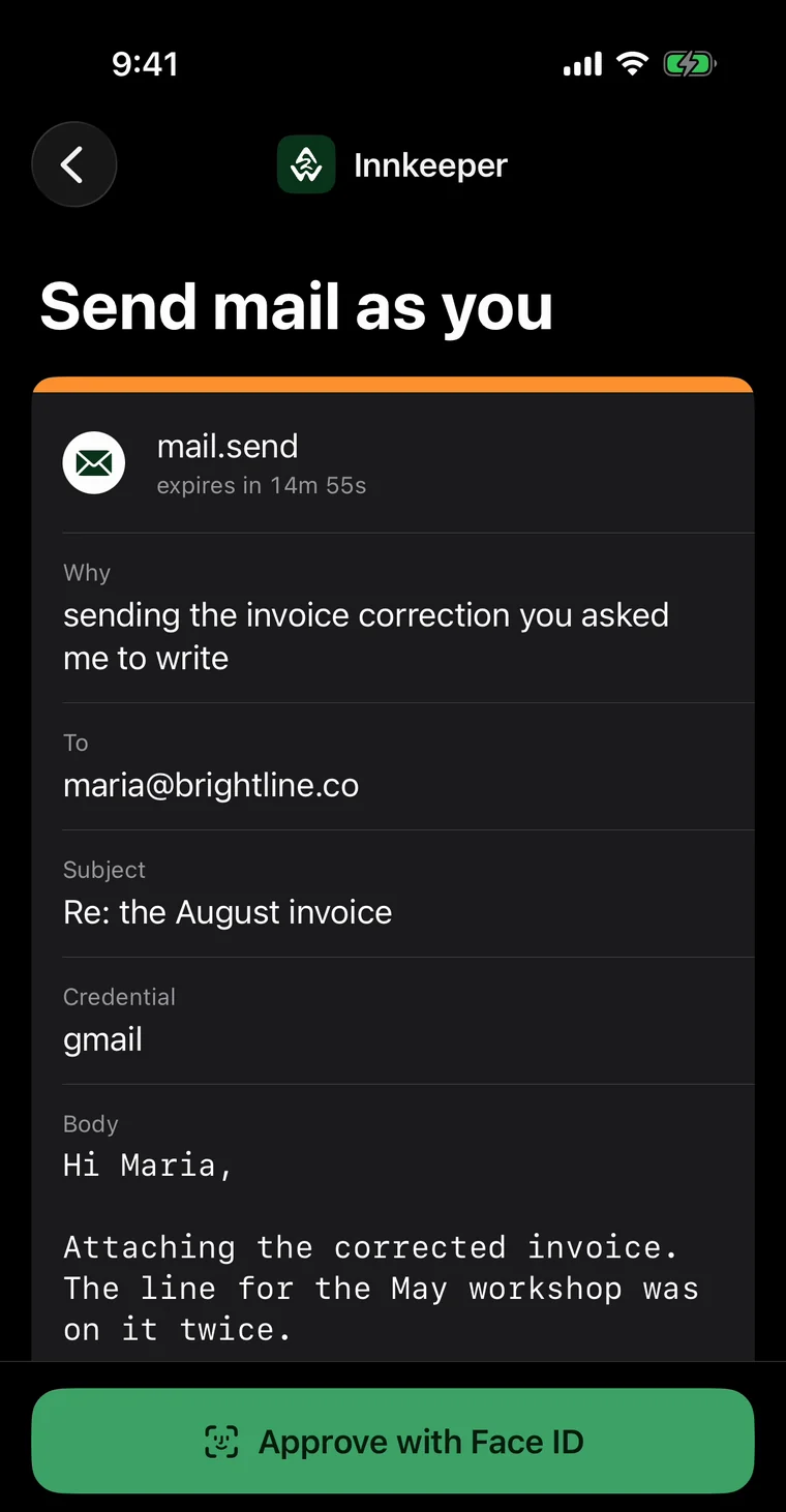The same request screen in dark mode.